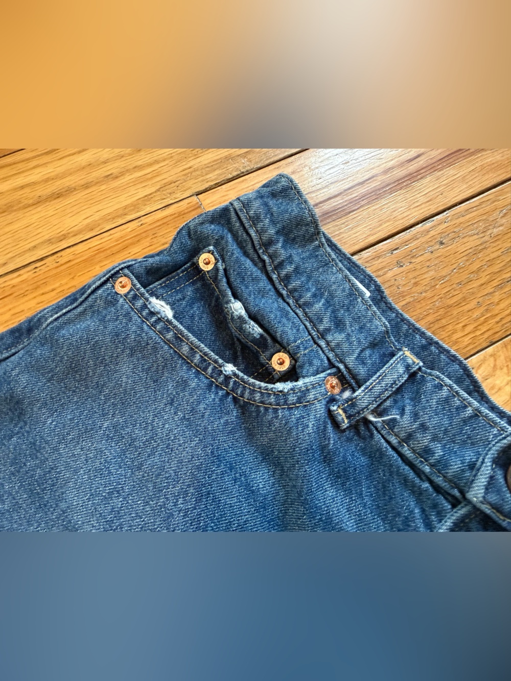 GAP Denim Maxi Skirt Slit Front Frayed Hem Medium Indigo Women’s Size 29/8 - Picture 4 of 13